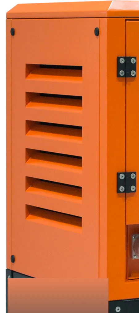 Intake louvres on the side of an acoustic generator canopy